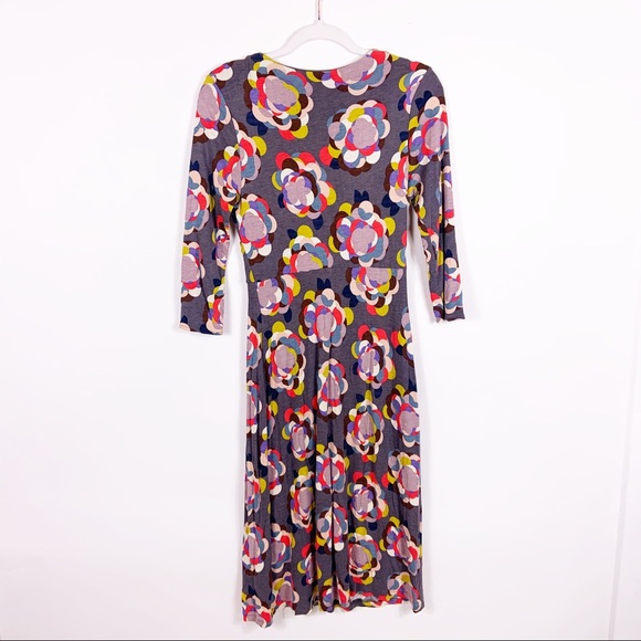 Boden | Faux Wrap Gray Floral Dress sz 8 Long - Picture 5 of 7